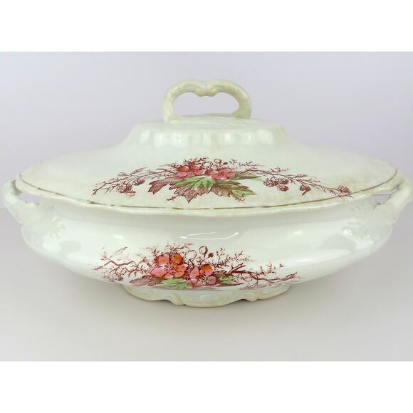 John Maddock Sons Royal Vitreous Covered Vegetable Bowl Ironstone Floral Antique - Picture 4 of 16